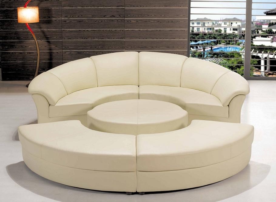 Contemporary circle black leather sectional sofa set
