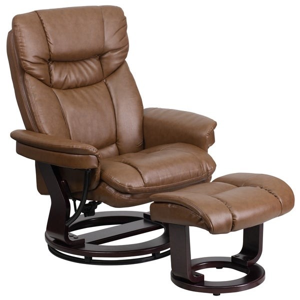 Contemporary leather swivel recliner and ottoman with