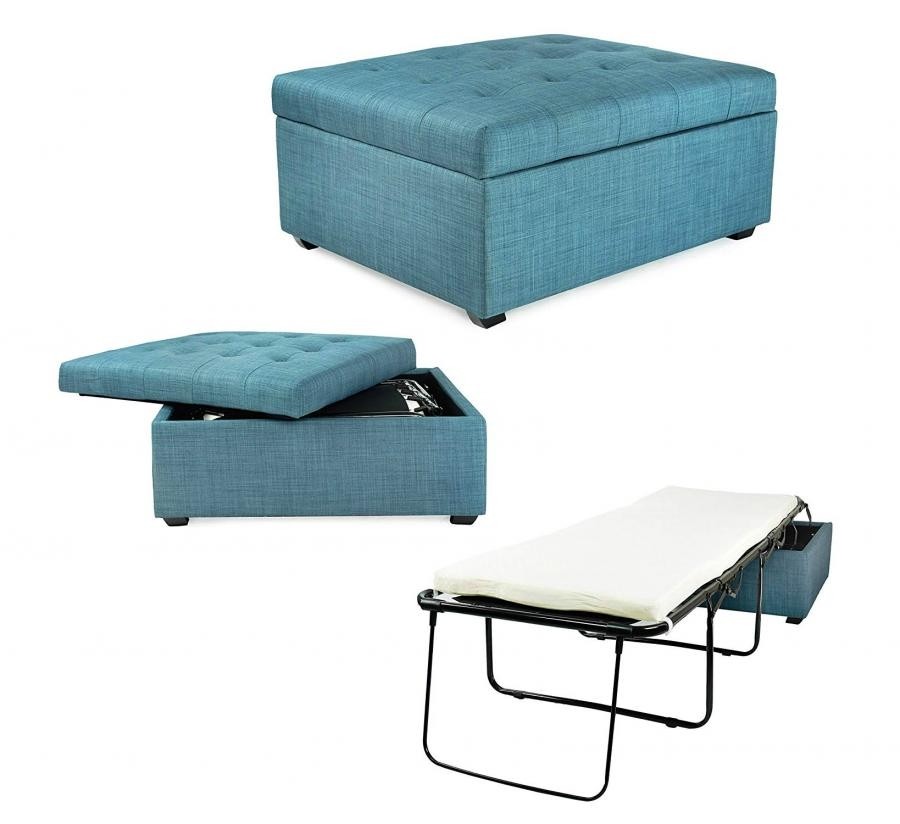 Convertible ottoman turns into a hideaway guest bed