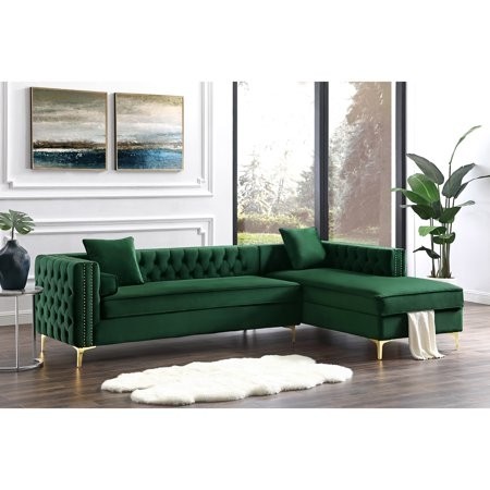 Craig hunter green velvet chaise sectional sofa 115