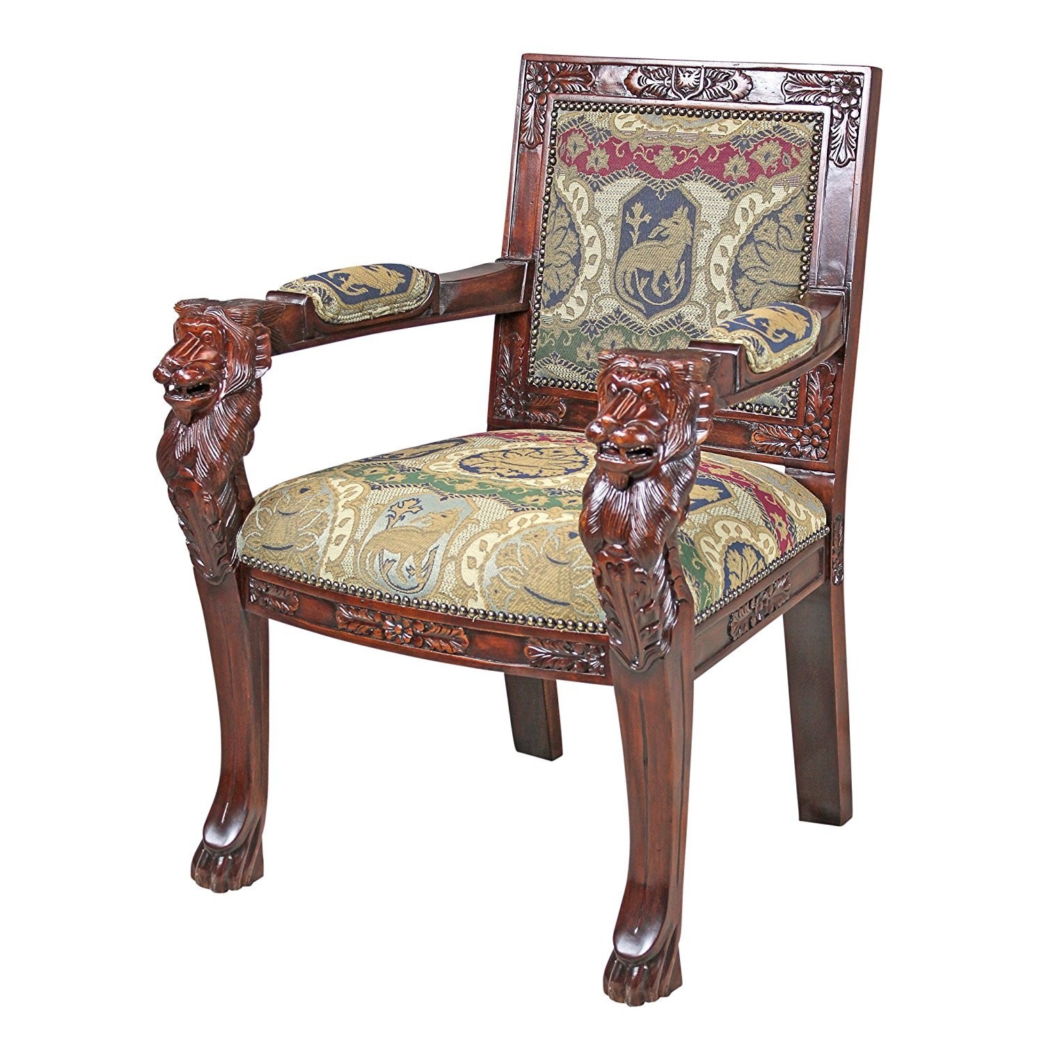 Design toscano beardsley heraldic lion fabric arm chair