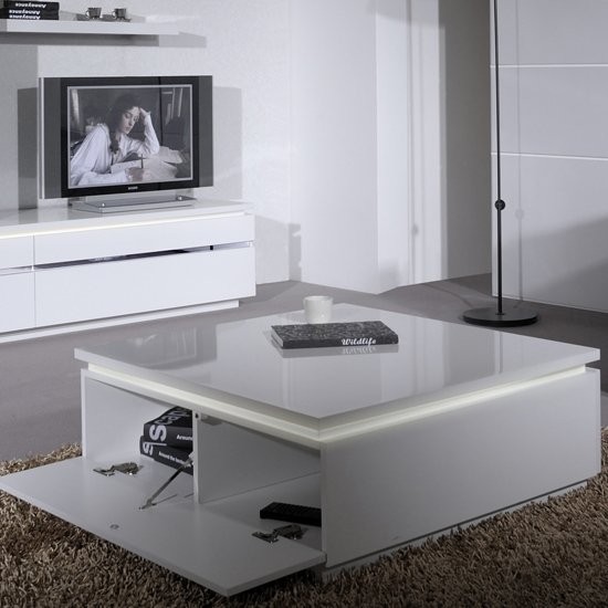 Elisa coffee table square in high gloss white with storage