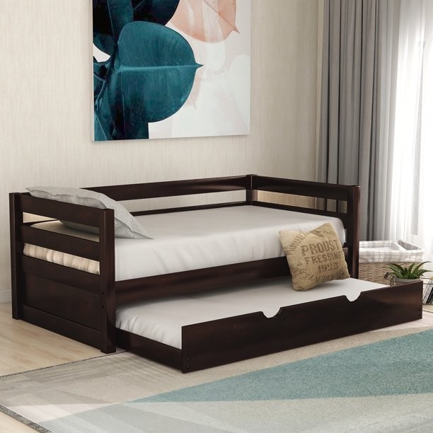 Euroco solid wood daybed with trundle twin brown 1