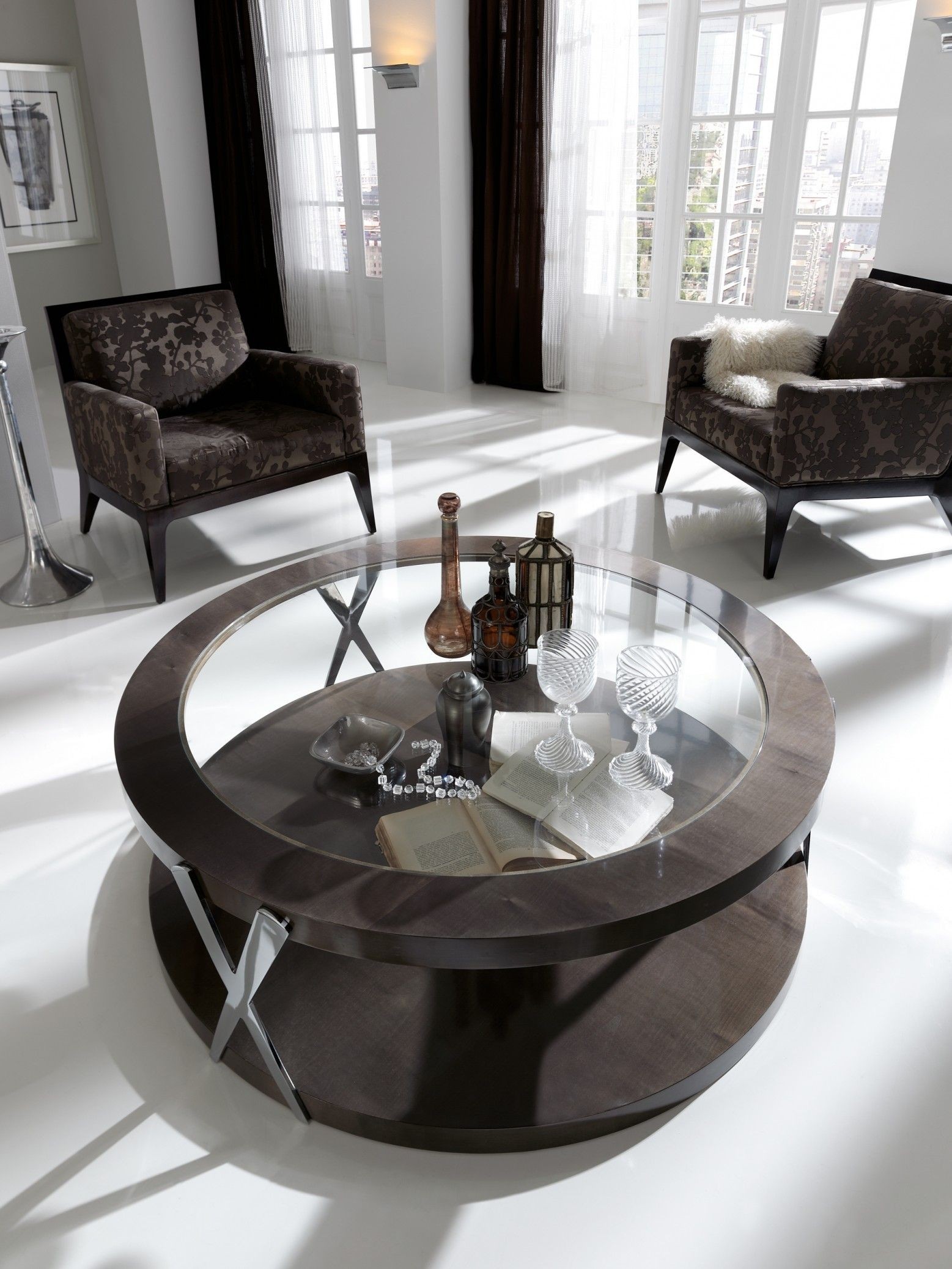 Event circular coffee table white glass coffee table