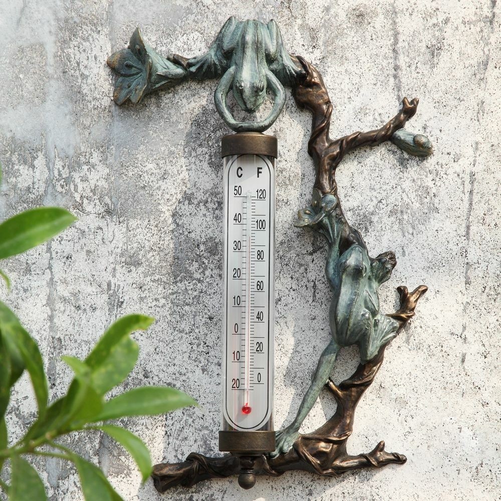 Frog thermometer wall mounted outdoor garden verdi bronze