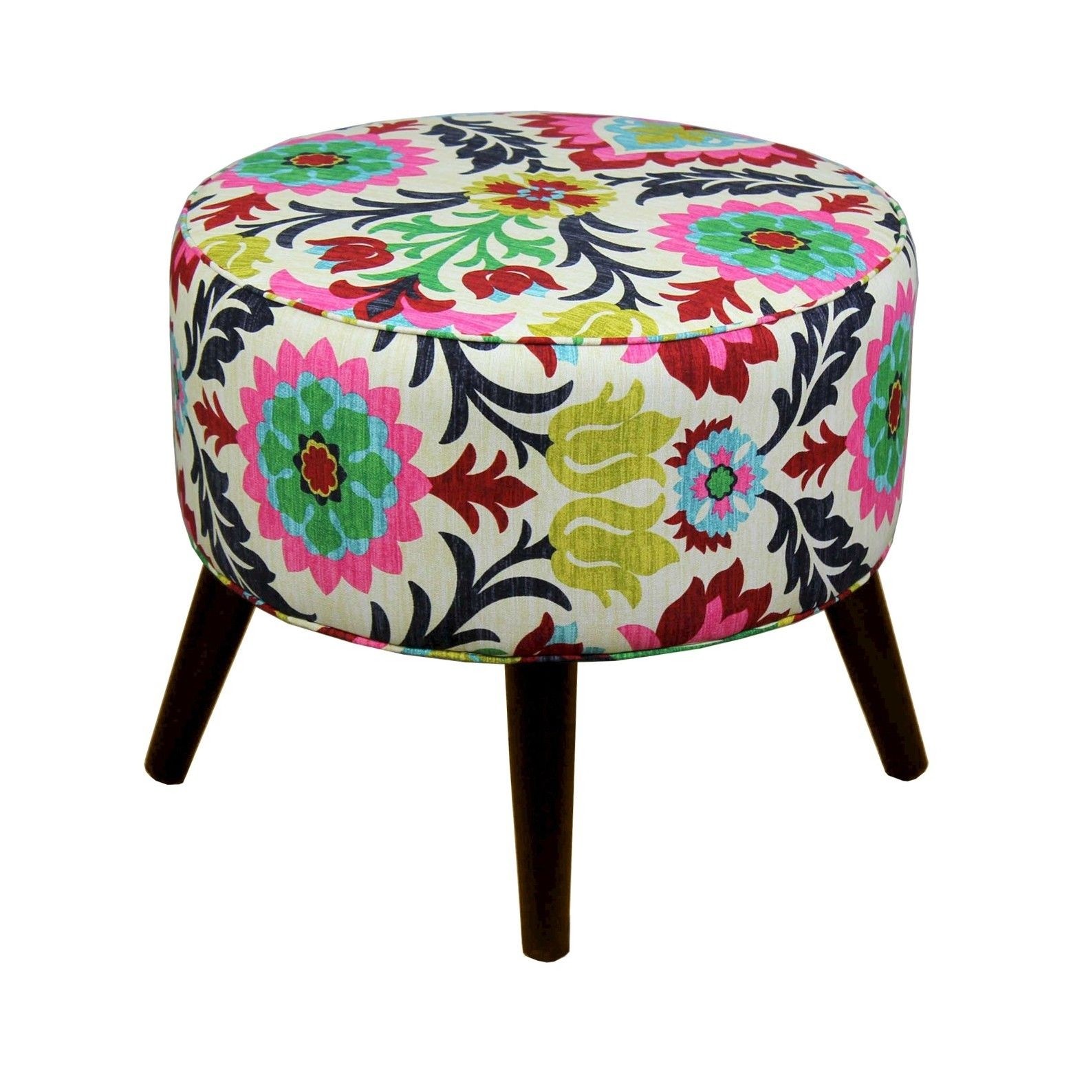 Funky floral or teal ottoman stool ottoman round ottoman