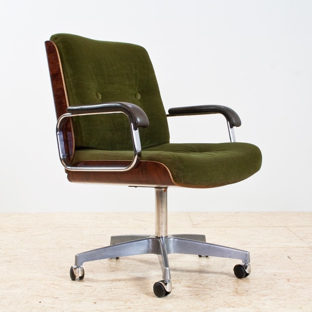 Green velvet wood leather desk swivel chair from