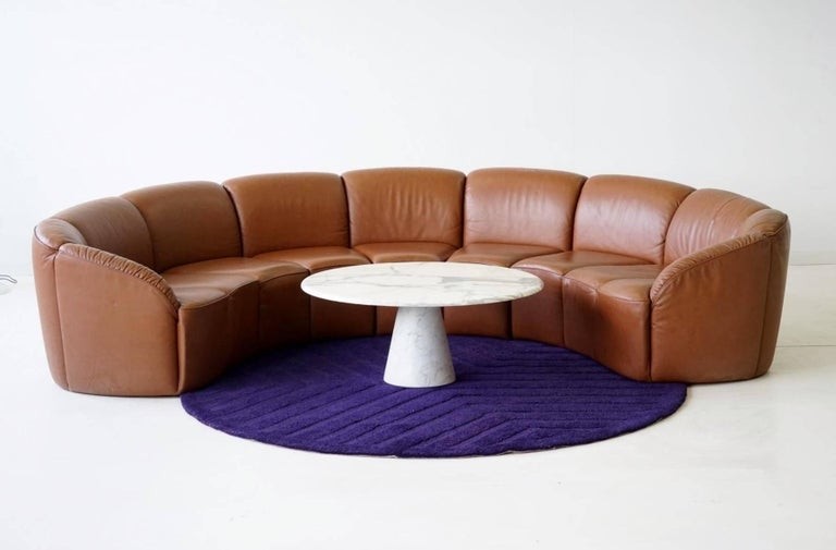 Half round leather lounge sofa by walter knoll 1960s at