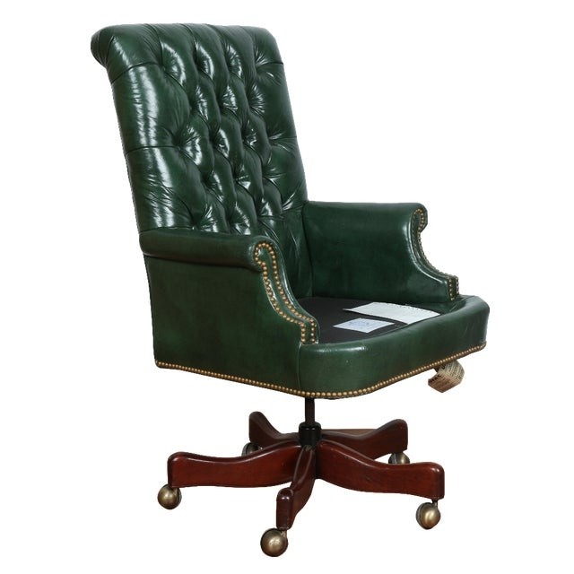 Hickory green leather chesterfield office chair chairish