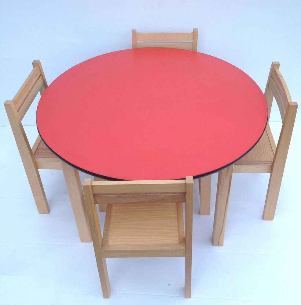 Kids beech wood round table stacking chairs classroom pre 1