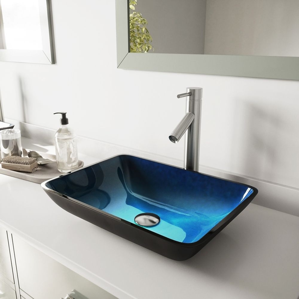 Kraus irruption rectangular glass vessel sink in blue