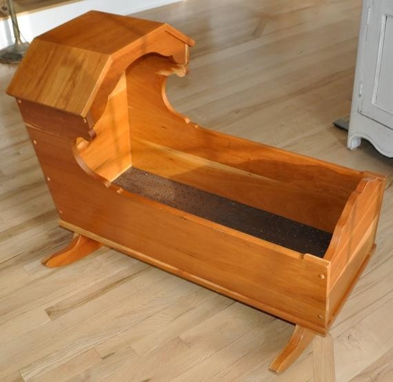 Large baby cradle cedar wood wooden bassinet rocking rocker 1