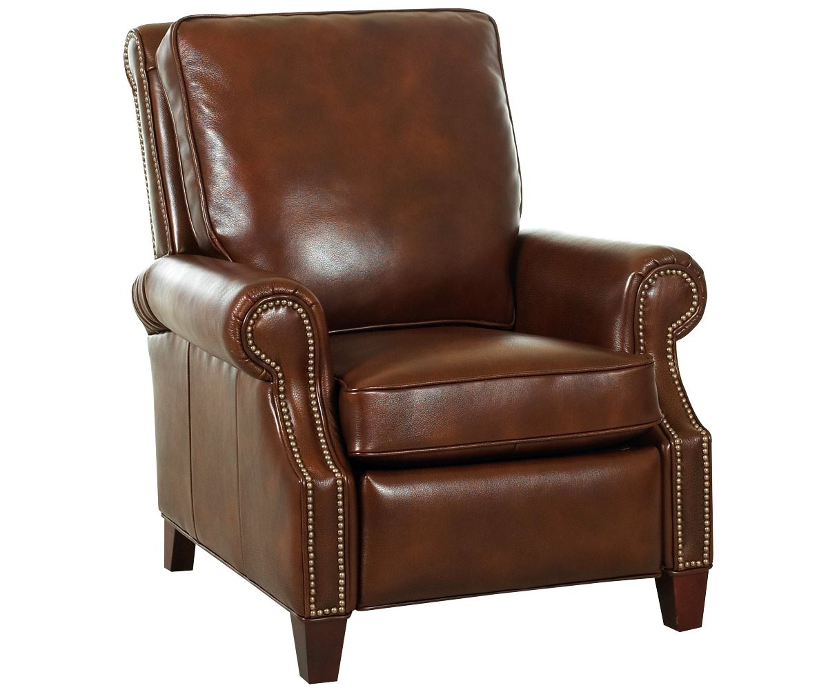 Leather pillow back recliner w nail head trim rolled arms