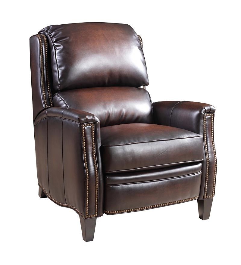 Marshall dark brown leather recliner with nail head trim