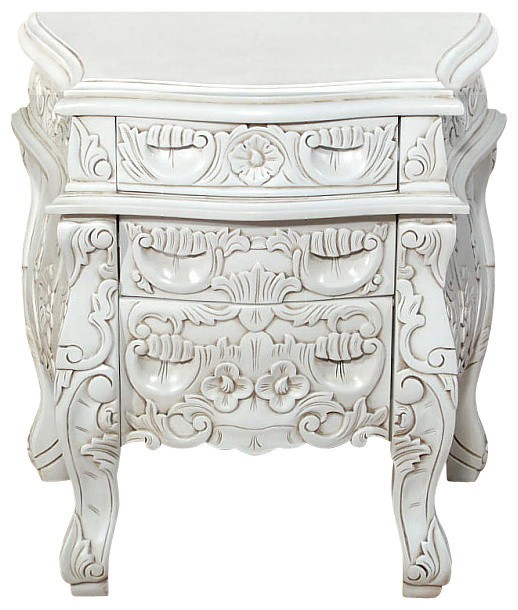 Mbw furniture antiqued white rococo nightstand side