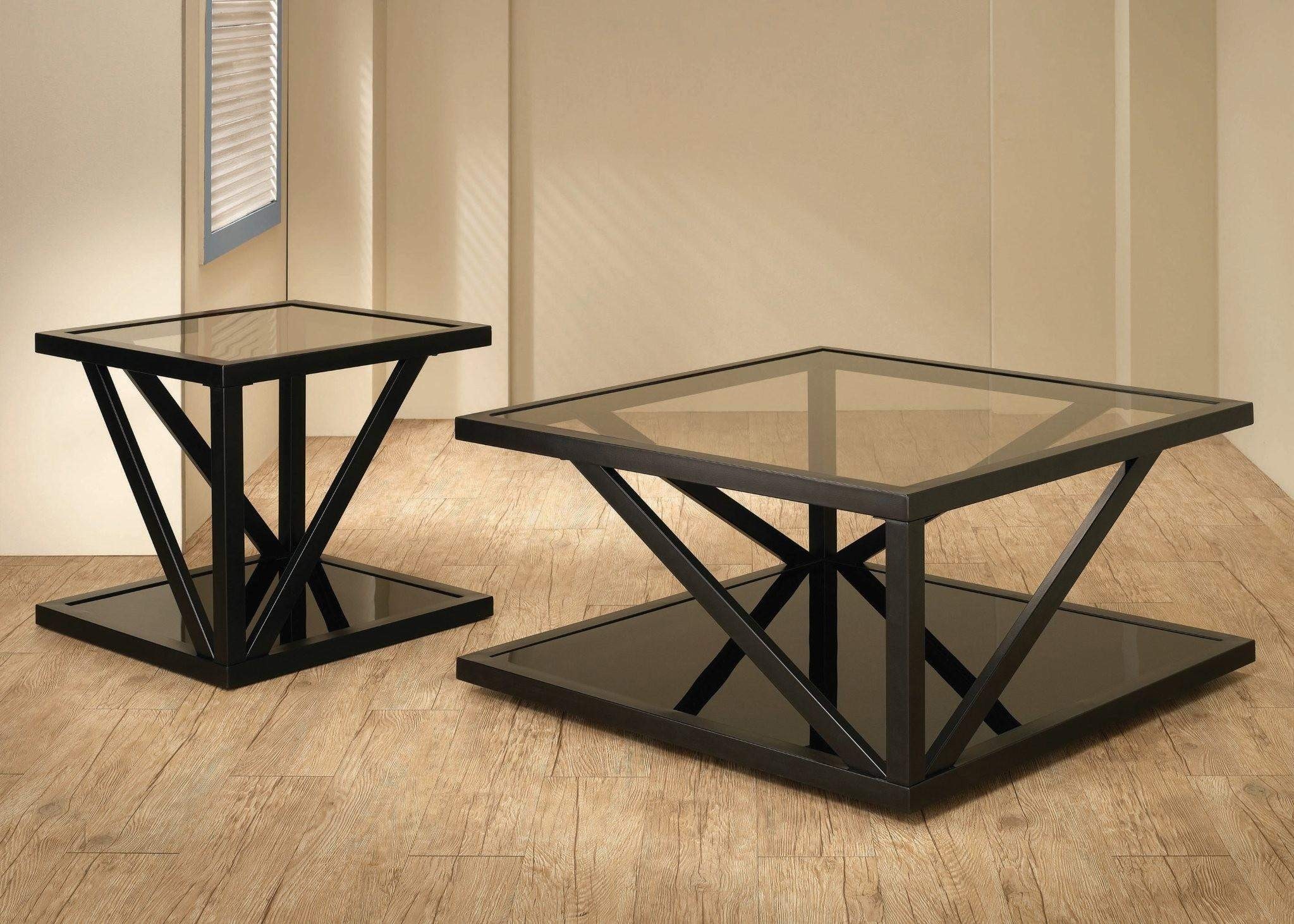 Occasional square black coffee table with glass top