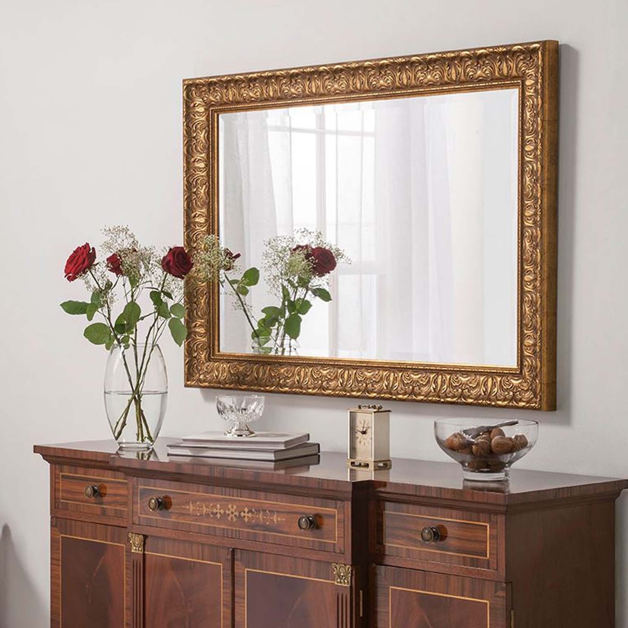 Ornate gold finished rectangular wall mirror homesdirect365