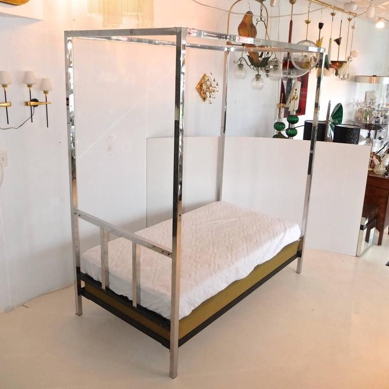 Pace collection chrome four poster canopy single twin bed