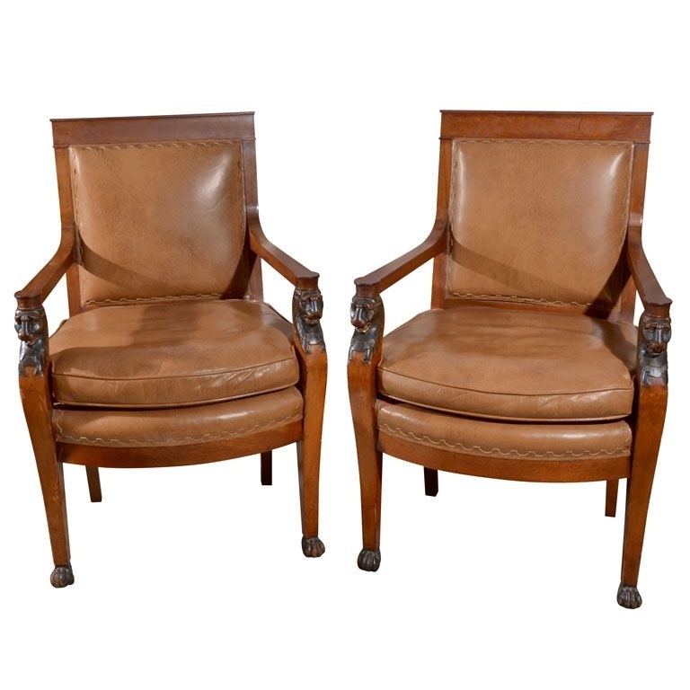 Pair charles x arm chairs lions head supports armchair