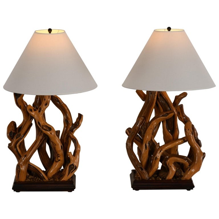Pair of driftwood table lamps 1960s for sale at 1stdibs