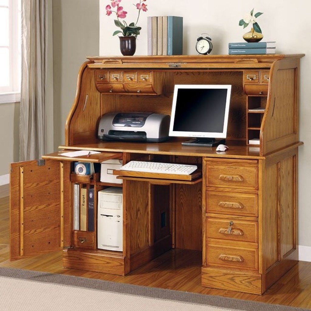 Palmetto roll top computer desk oak coaster furniture