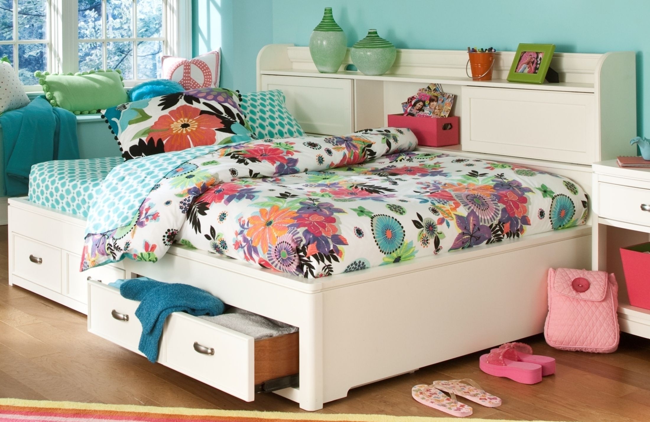 Park city white twin bookcase storage lounge bed from