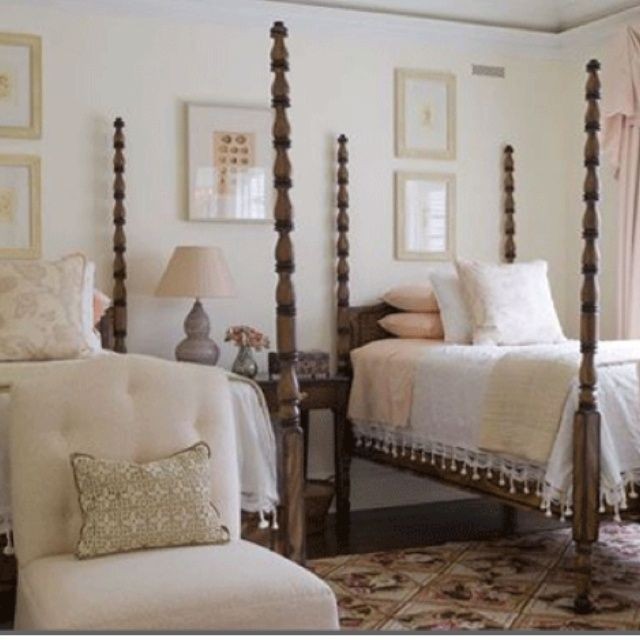 Phoebe howard four poster twin beds crocheted pillows