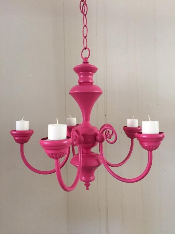 Pink hanging chandelier votive candle holder garden outdoor