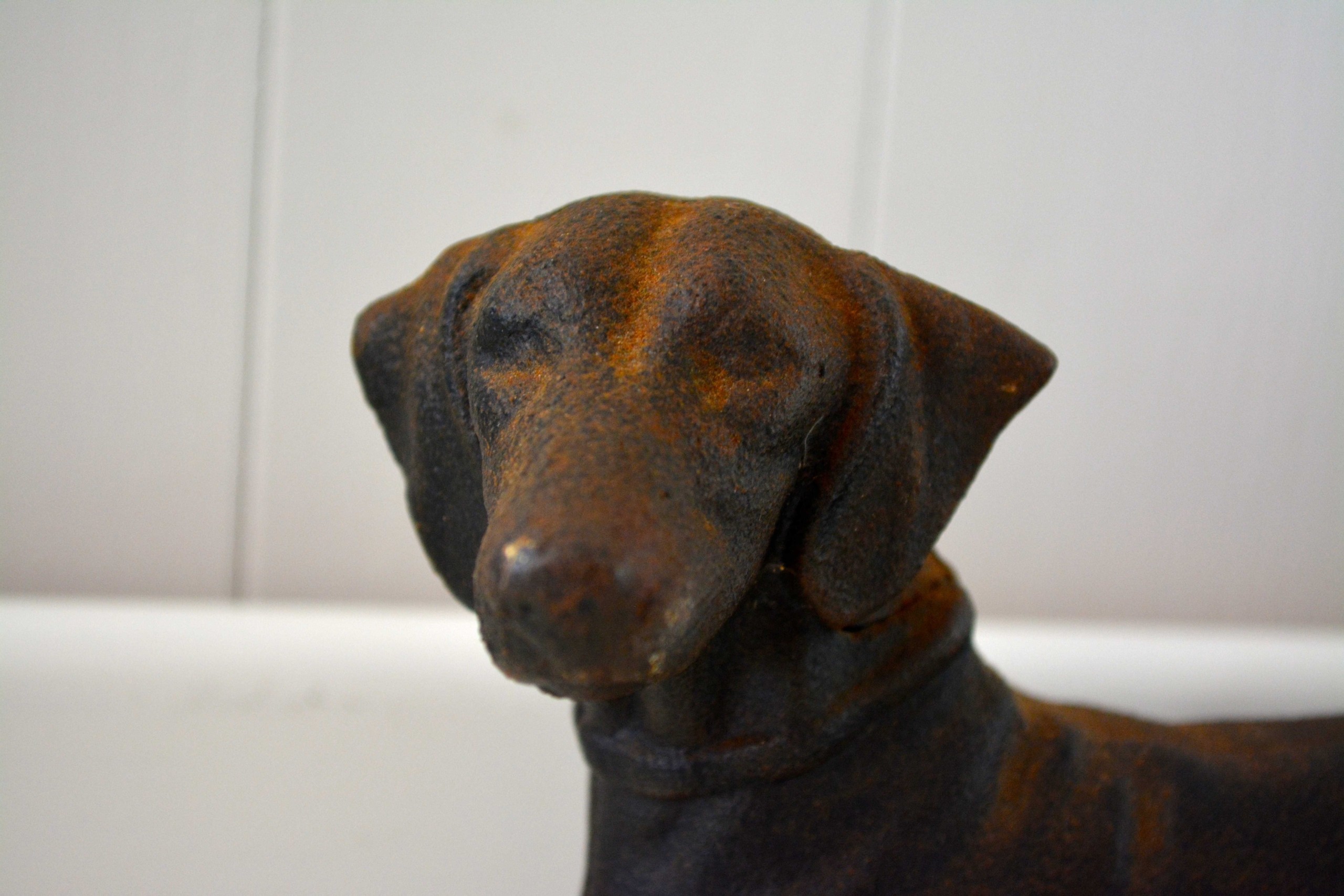 Rare vintage dachshund hubley dog bank cast iron door 1
