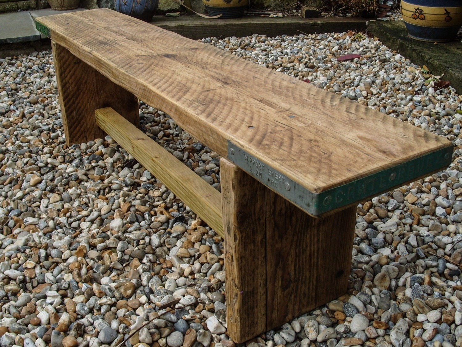 Reclaimed scaffold board rustic chunky wood bench