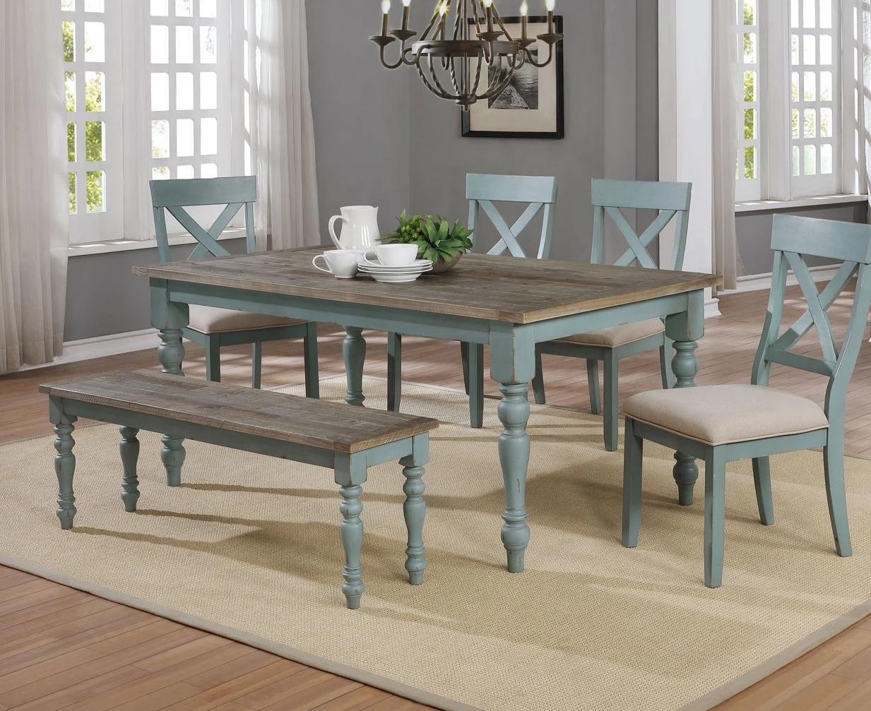 Robins egg farmhouse table dining set my furniture place 1