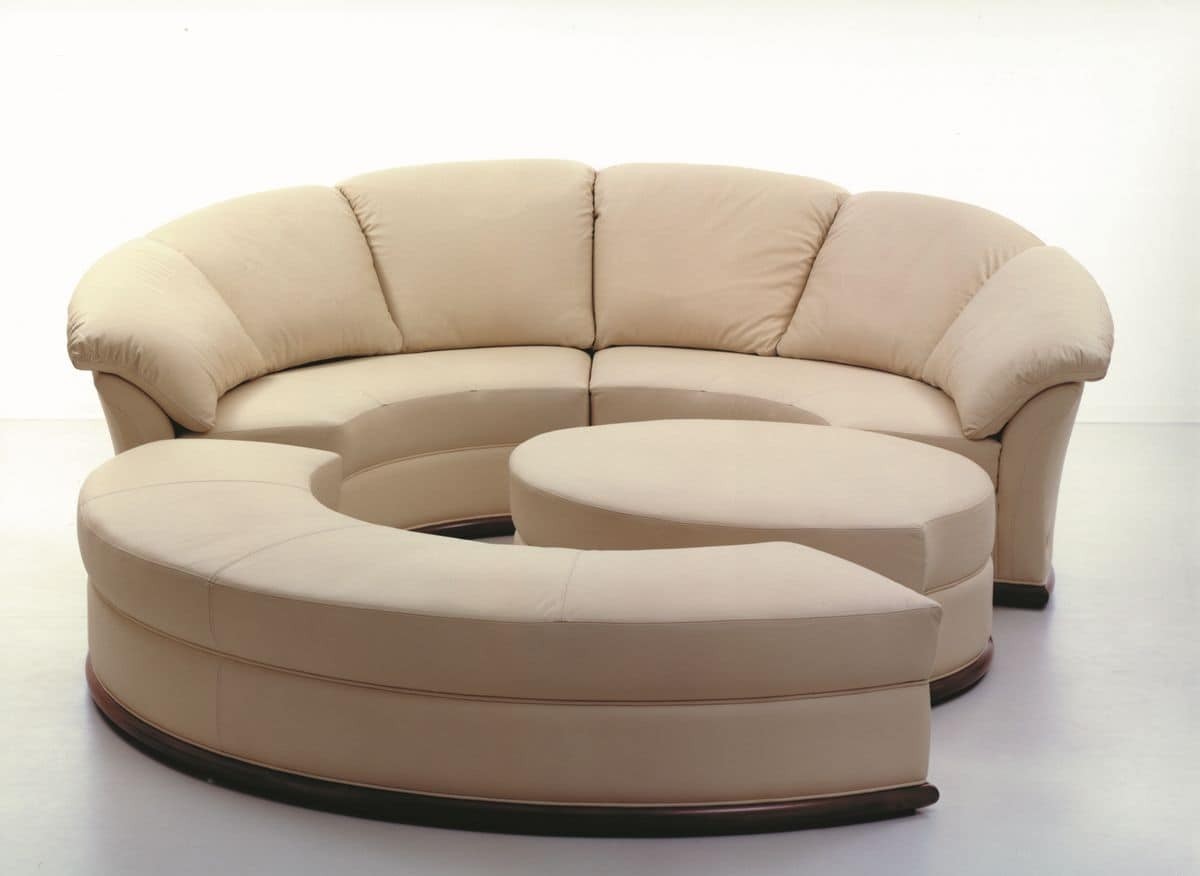 Round sofa covered in leather modular idfdesign