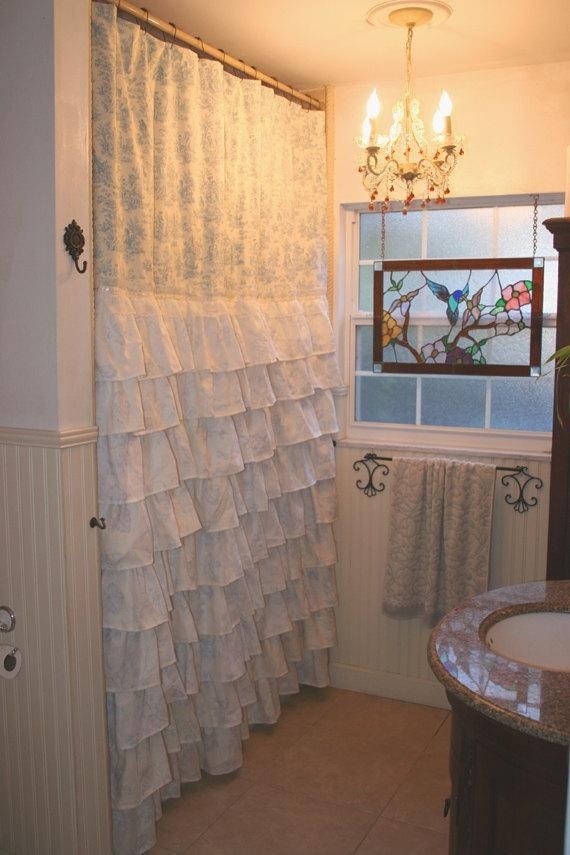Ruffled shower curtain french country toile