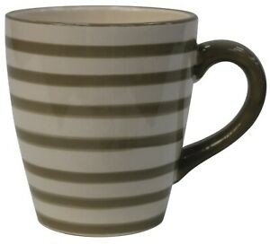 Set of 4 extra large coffee mugs stoneware striped brown