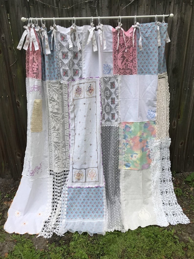 Shabby french chic shower curtain bathroom curtain cottage