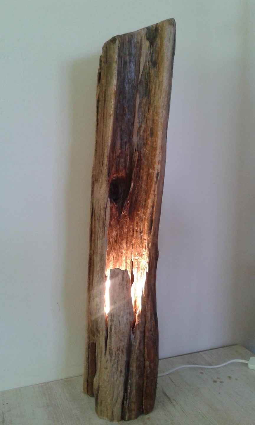 Simple driftwood stump lamp id lights