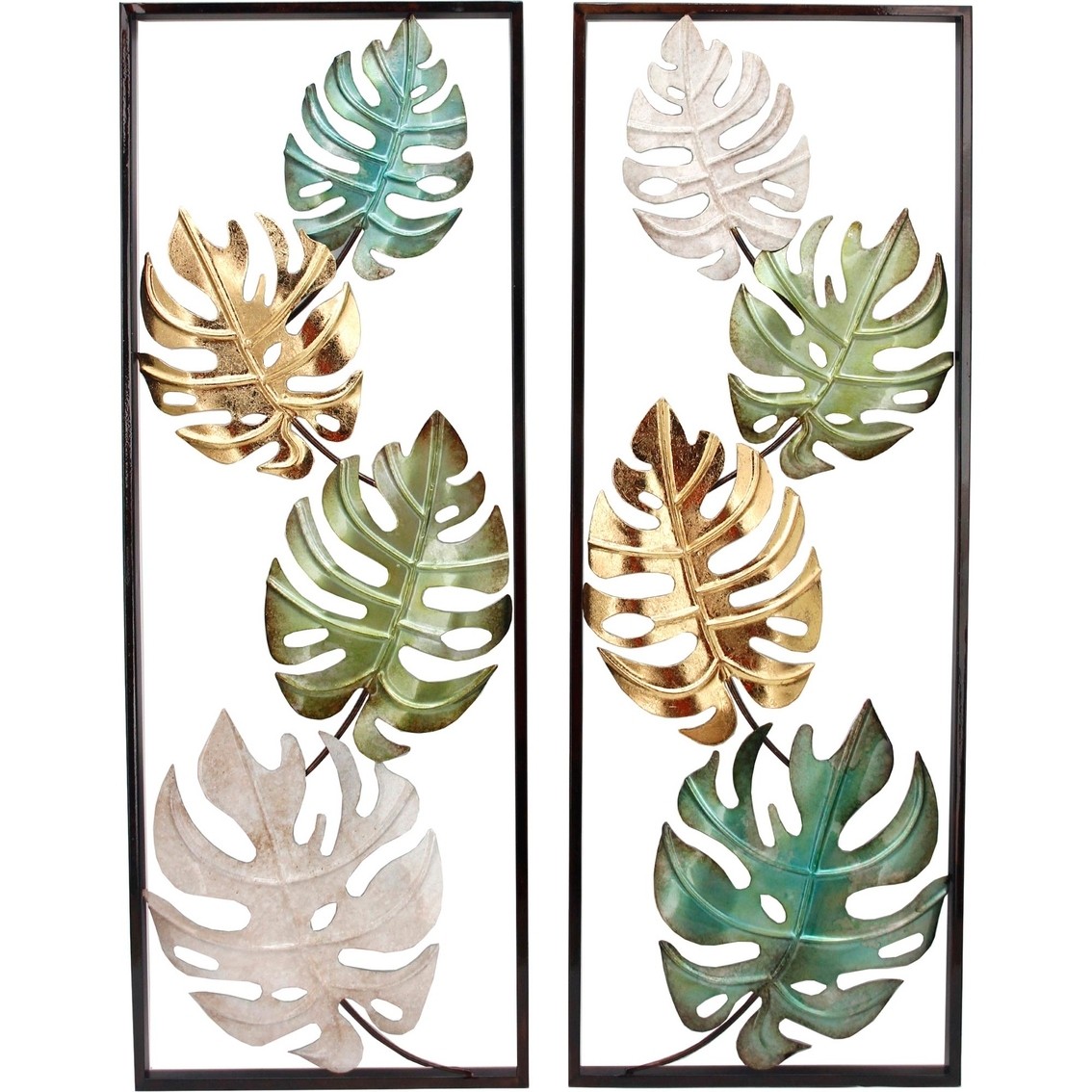 Simply perfect tropical leaf 2 pc metal wall decor