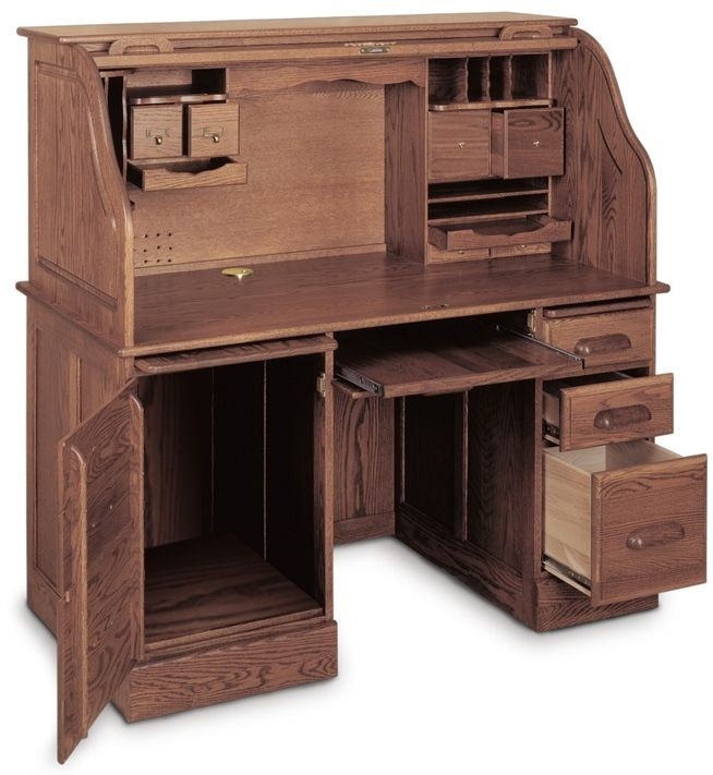Solid oak deluxe rolltop computer desk with cpu cabinet