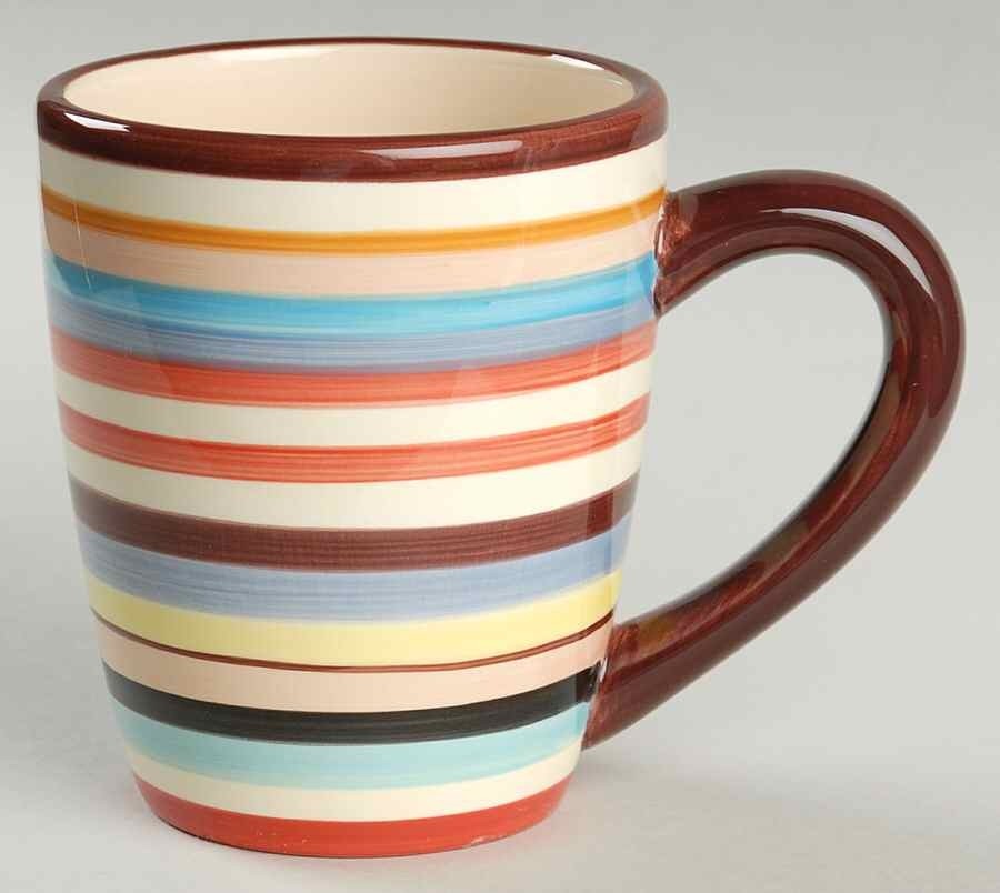 Tabletops unlimited sedona stripe brown handle mug 7364726
