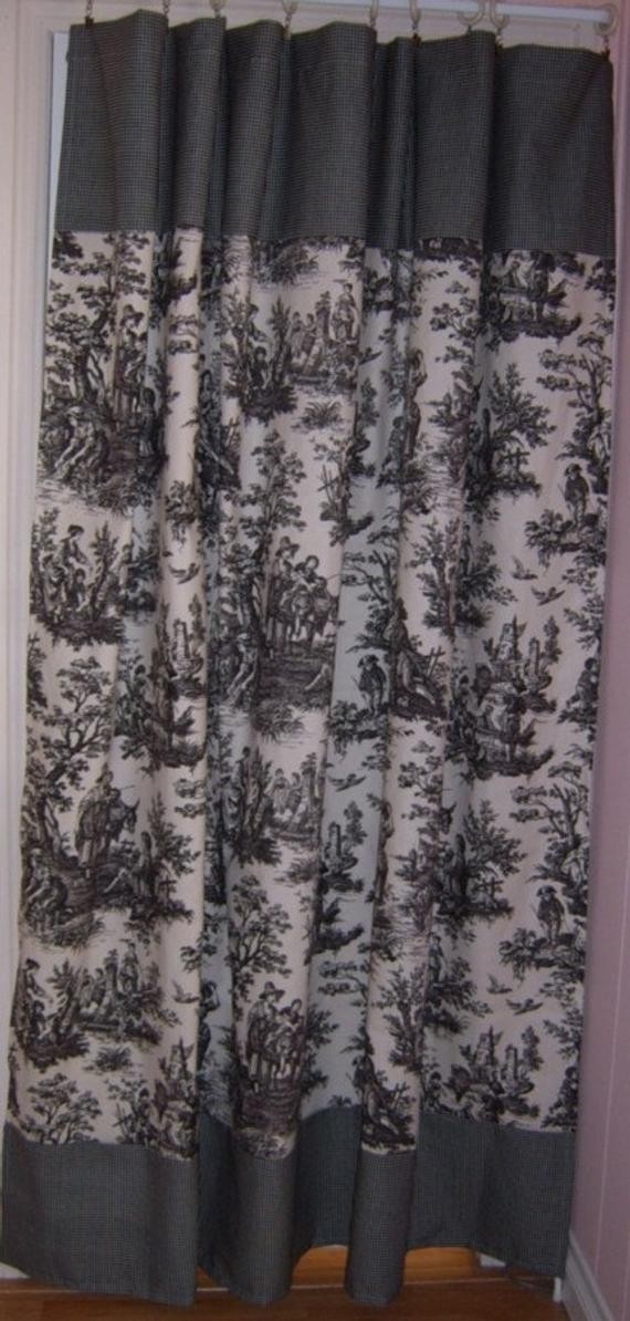 Toile fabric shower curtain black red blue or pink toile