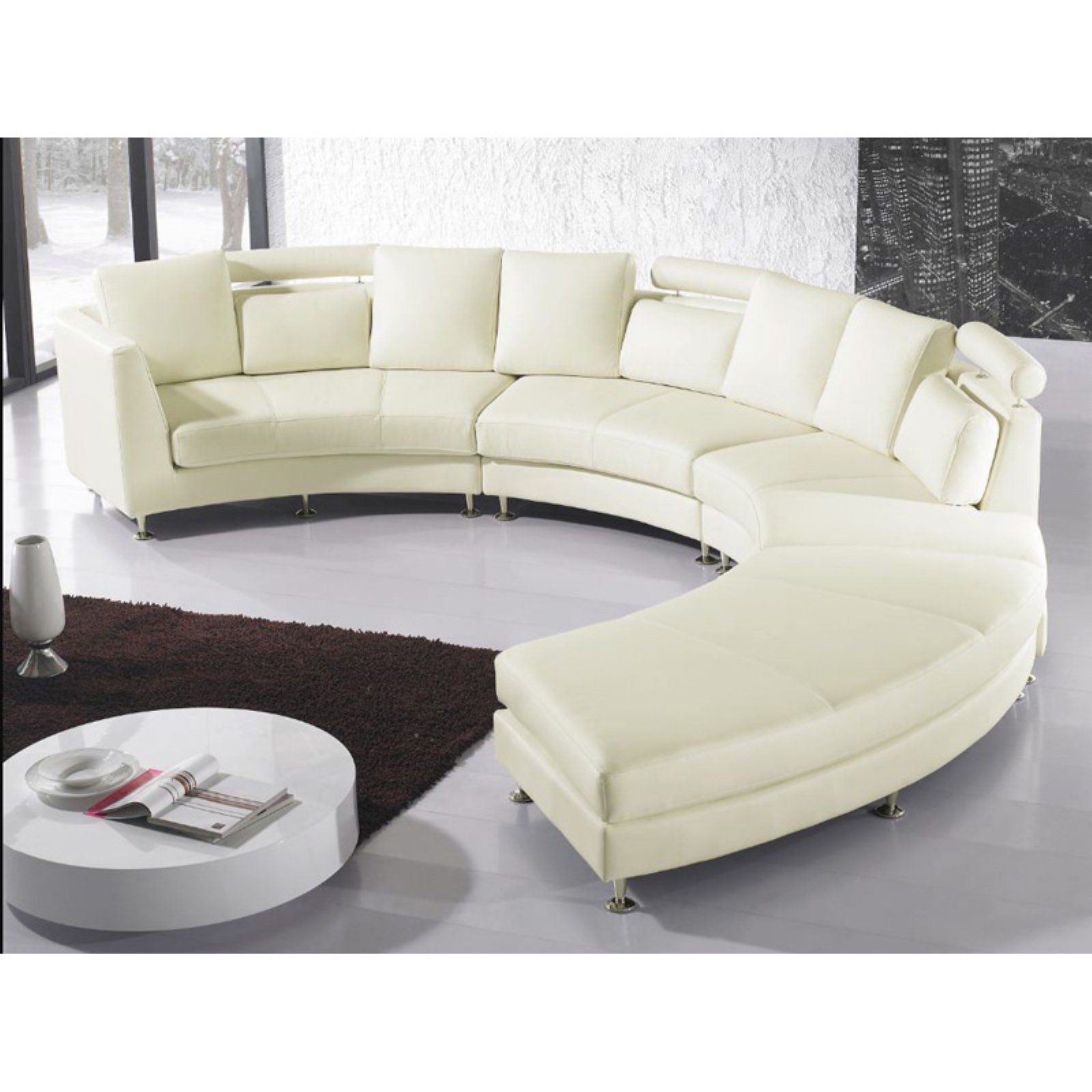 Velago rossini modern round leather sectional sofa white
