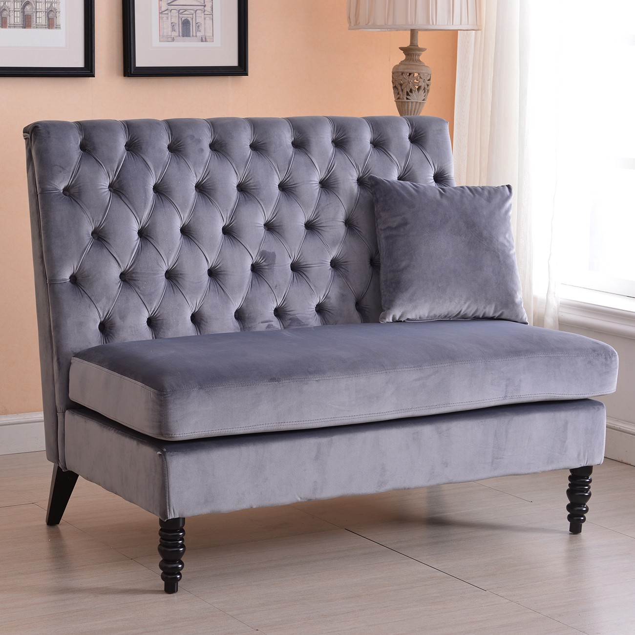 Velvet modern tufted settee bench bedroom sofa high back 5