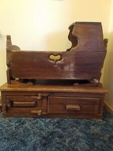 Vintage antique solid wood rocking baby bassinet 3piece w