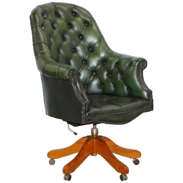 Vintage chesterfield directors green leather executive