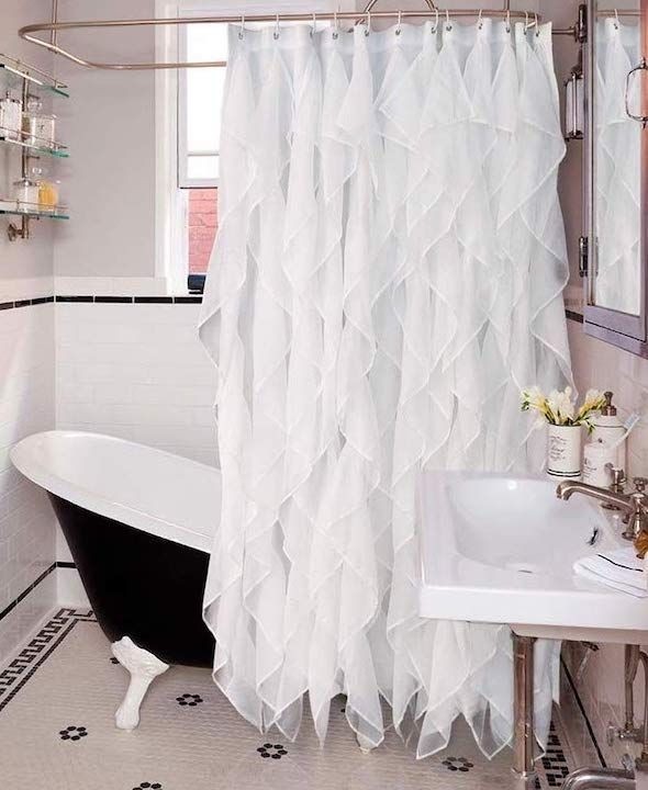 Vintage home bathroom shower curtain elegant sheer ruffles