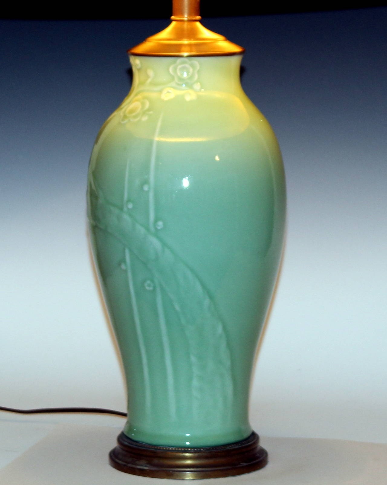 Vintage japanese carved studio porcelain celadon lamp at