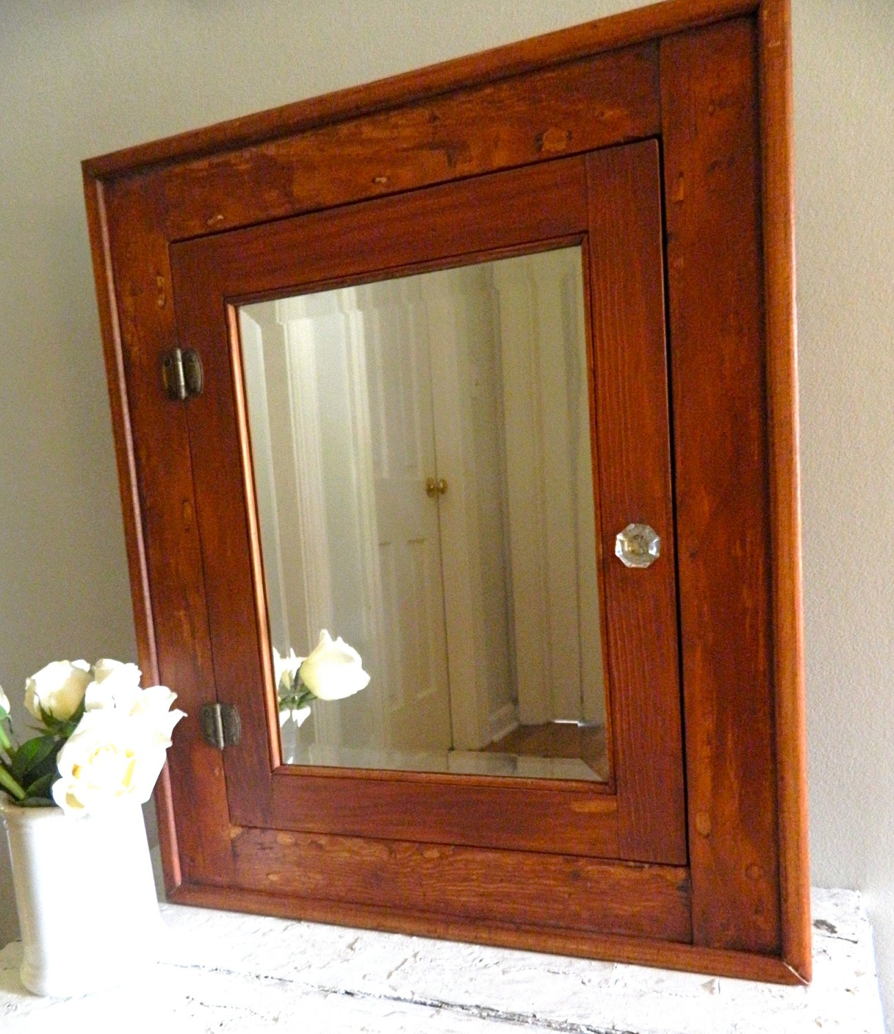 Vintage medicine cabinet beveled mirror wooden