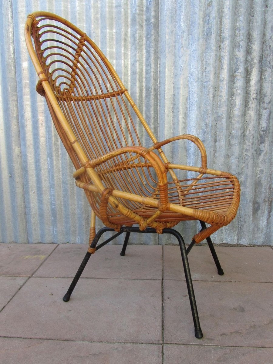 Vintage rattan high back chair by dirk van sliedregt for