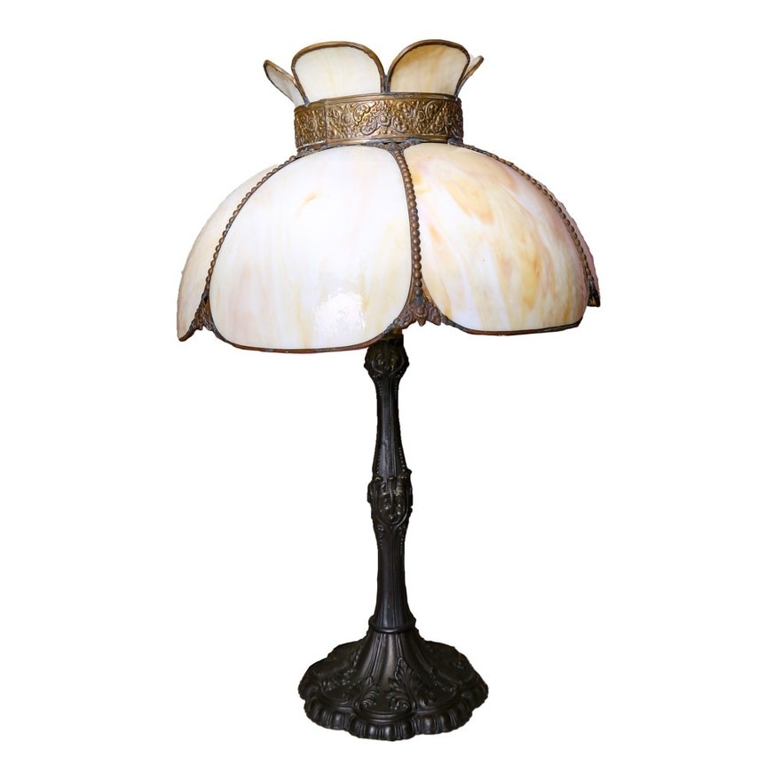 Vintage slag glass lamp shade on a later base ebth