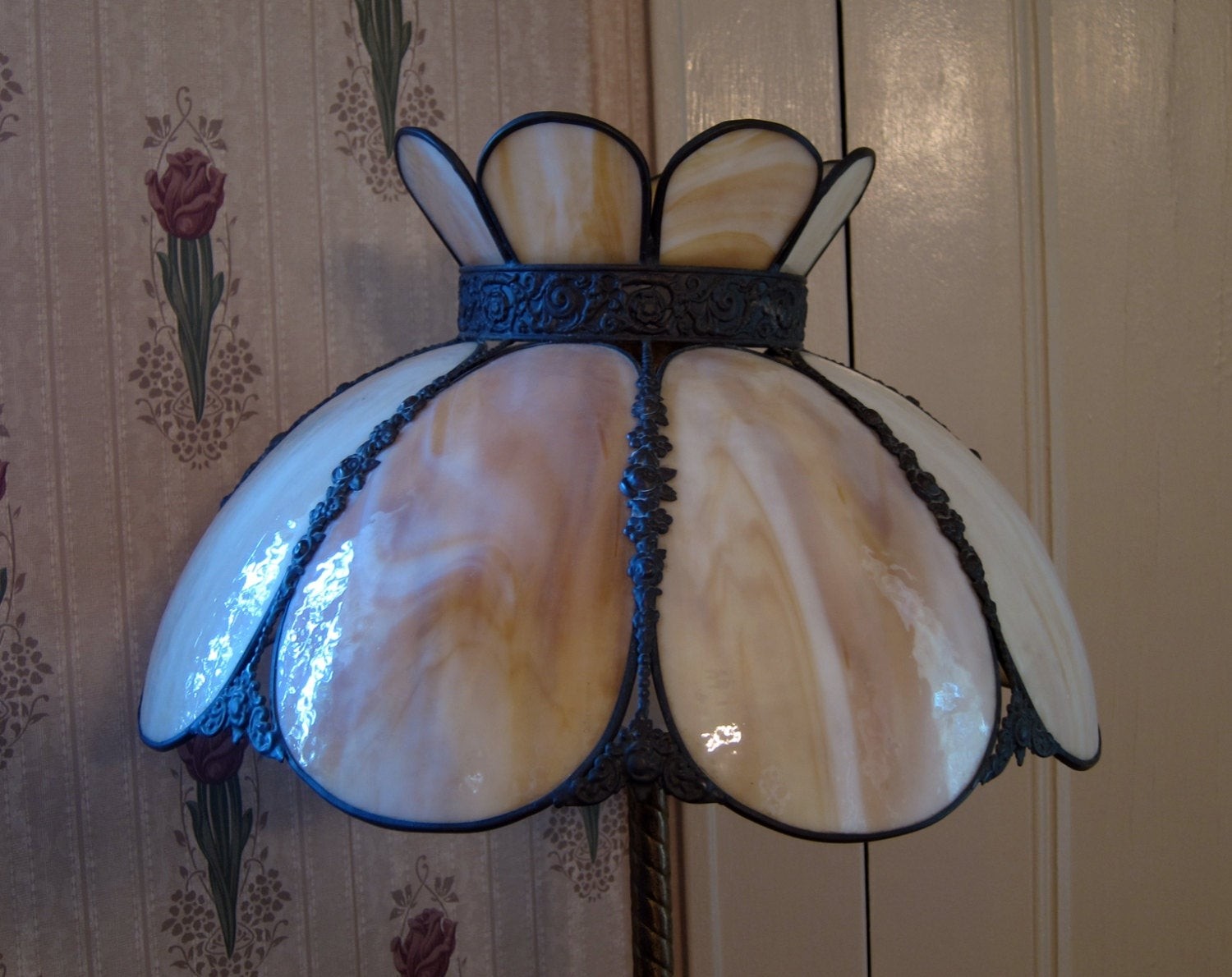 Vintage slag glass lamp shade yellow tulip petal shape with